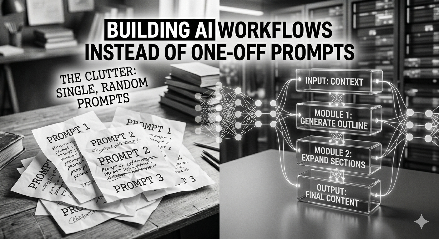 How I Build AI Workflows Instead of One-Off Prompts